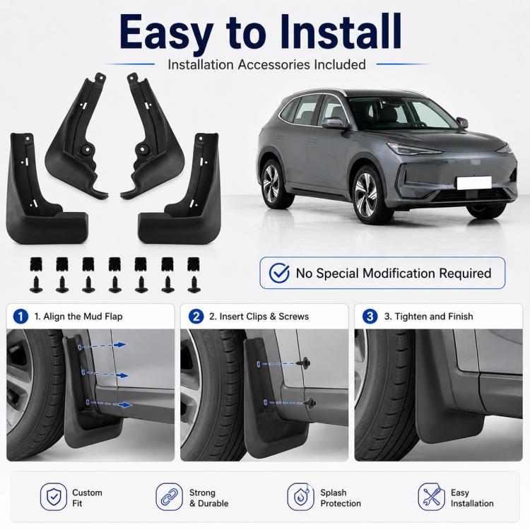 Black splash flaps kit with installation clips and screws included