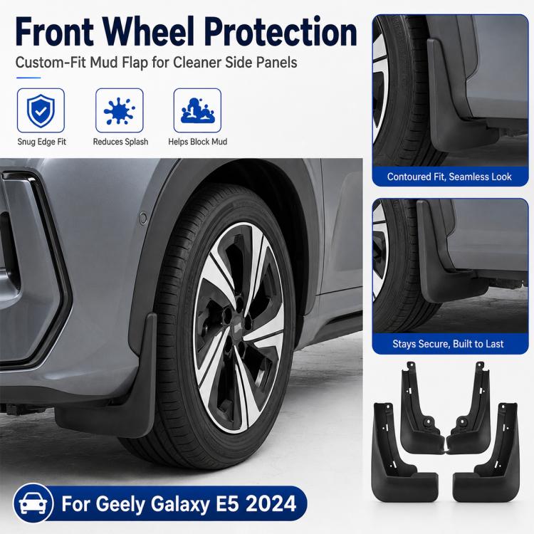 Front wheel splash guard set in black, contoured for wheel and fender coverage