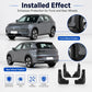 Installed-effect view of black front and rear splash flaps on wheel openings