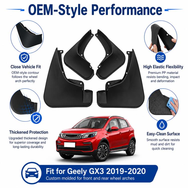 Black OEM-style mud flap set with four guards for front and rear wheel arches