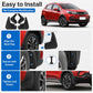 Black mud flap set with included screws for easy wheel-arch mounting