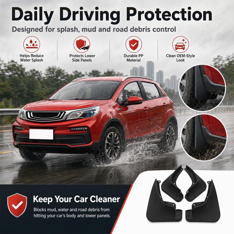 Black mud flap set for daily driving to help reduce road splash and debris