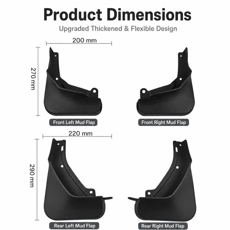 Black front and rear mud flaps with labeled dimensions: 200 mm and 270 mm