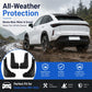 Black wheel splash mud flap set for all-weather protection from mud, water, and gravel