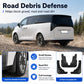 Black splash flaps for vehicle tires, covering front and rear wheel openings