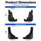 Black front and rear mud flaps set with labeled measurements and mounting holes