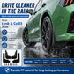 Black wheel splash flap installed on car wheel, blocking water spray and splash