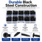Black self-tapping screws in clear organizer case with multiple screw close-up views