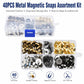 Assorted metal magnetic snaps kit in two-compartment organizer box with mixed finishes