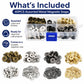 Plastic case of assorted metal magnetic snaps, featuring gold, silver, and black snap parts