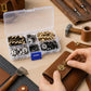 Magnetic snap closure being attached to a leather wallet using metal snap set