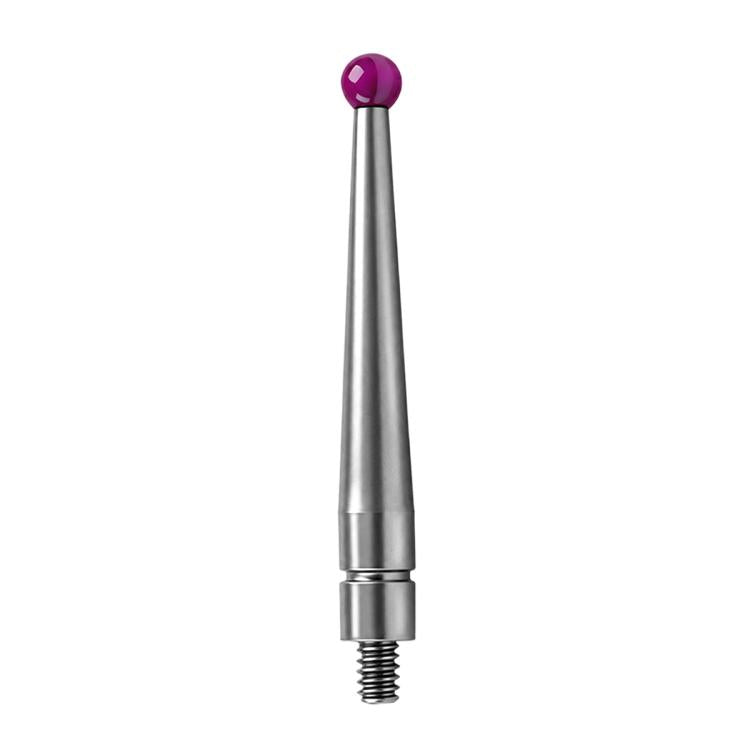 Stainless steel ball tip probe with purple ruby contact ball and threaded base
