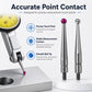 Ball contact probe tips—purple ruby and silver steel—showing smooth tapered bodies