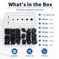 Rubber grommet assortment box with divided compartments of black seals