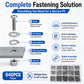 Complete fastening solution set with screws, flat and spring washers, and hex nuts