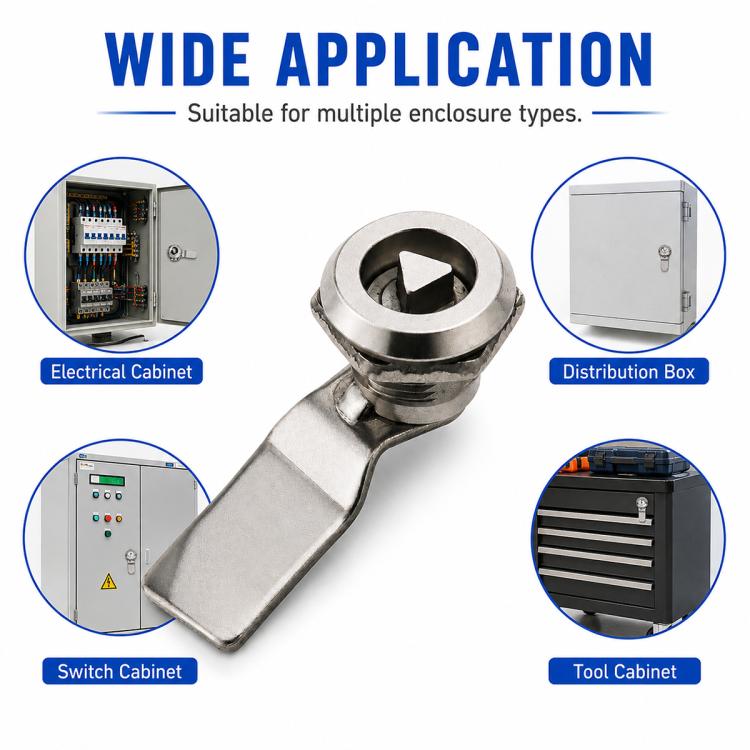 Stainless steel triangular key lock with latch lever and round bezel