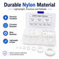 White nylon flat washers assortment in a clear case, plus single washers laid out