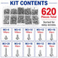 M2 self-tapping screw kit 620 pieces with organized size compartments in organizer case