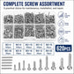 Complete M2 self-tapping screw assortment 620 pcs with clear organizer case and mixed screws