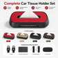 Red car tissue box holder with tissue and number card window, set with accessories