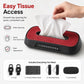 Red suede car tissue box holder with tissue opening and parking number display strip