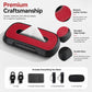 Red suede car tissue box holder with stitched leather look and parking number display strip