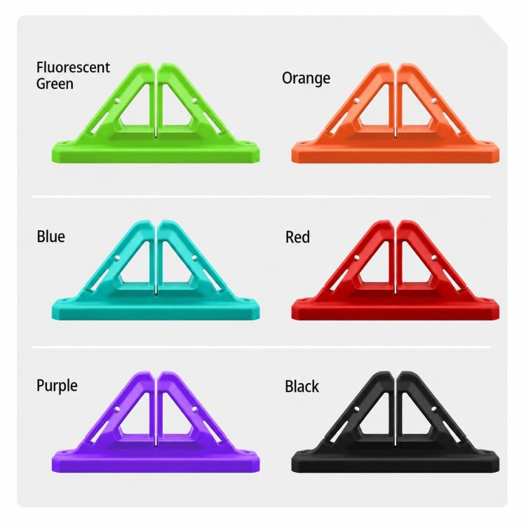 Silicone fishing rod display holders in fluorescent green, orange, blue, red, purple, black