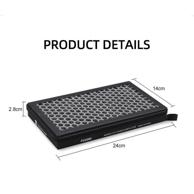 Rectangular cabin air filter element with black frame and honeycomb surface