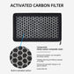 Activated carbon cabin air filter element with black honeycomb mesh and cord ties