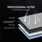 Multi-layer cabin air filter element with honeycomb carbon and blue media layers
