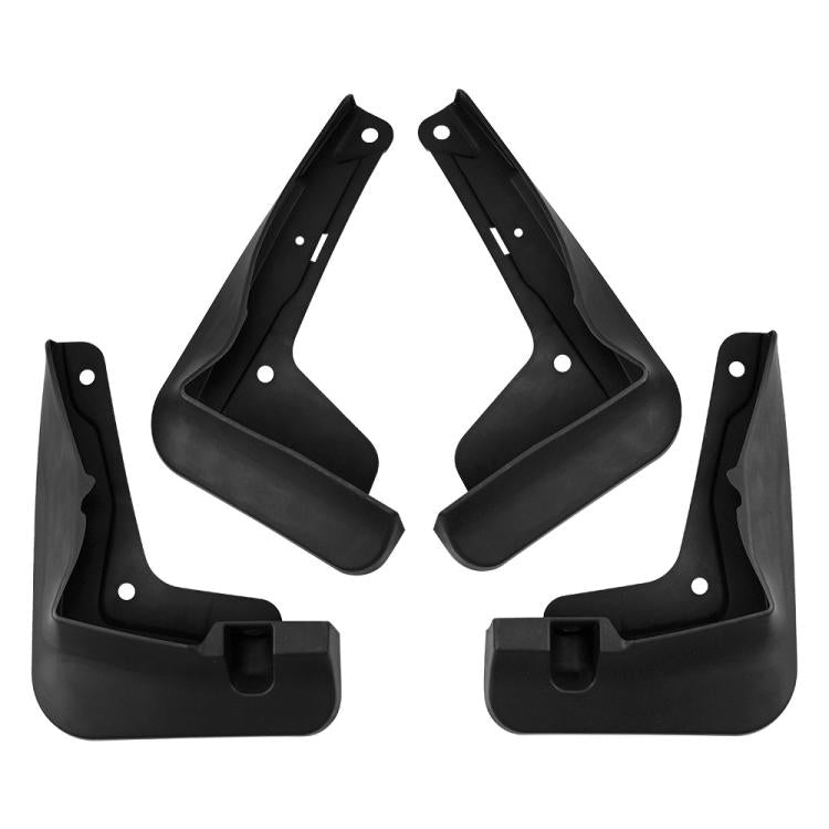 Black splash flap set, 4 fender guards with attachment holes and raised edges