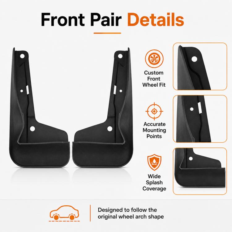 Front splash flap pair showing wide coverage shape and mounting-point holes