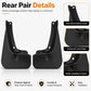 Black rear wheel splash guards with contoured lower edge and mounting holes