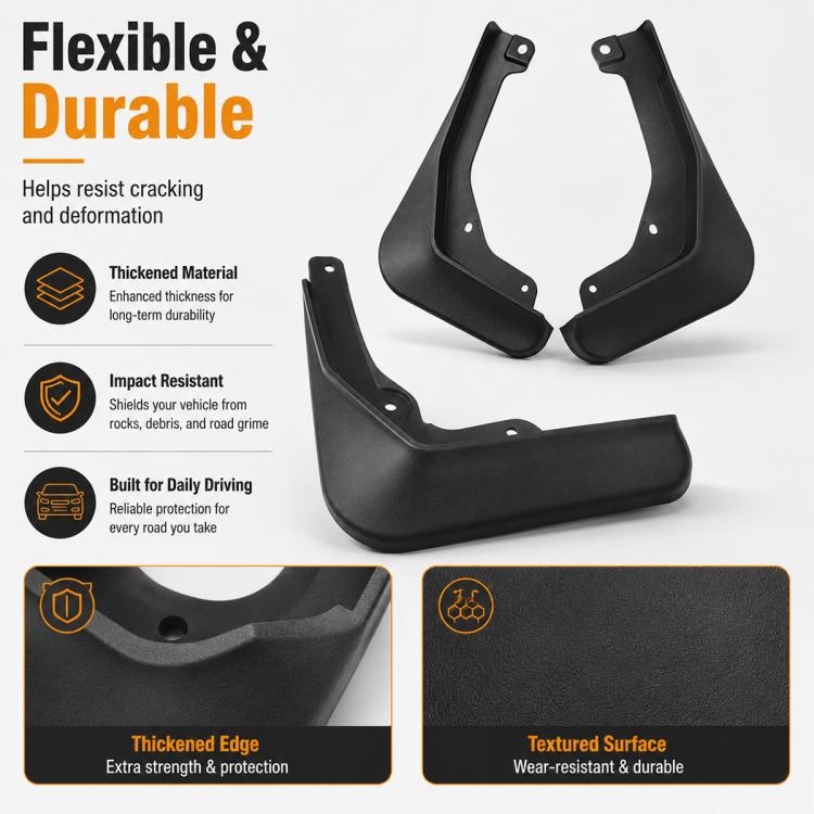 Black wheel mudguards with thick edges and textured surface detail