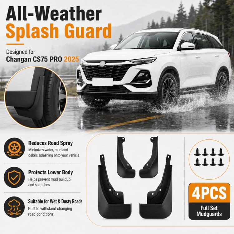 Black all-weather wheel splash guards, four-piece set with curved coverage