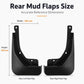 Black rear mud flap pair with size reference and mounting holes