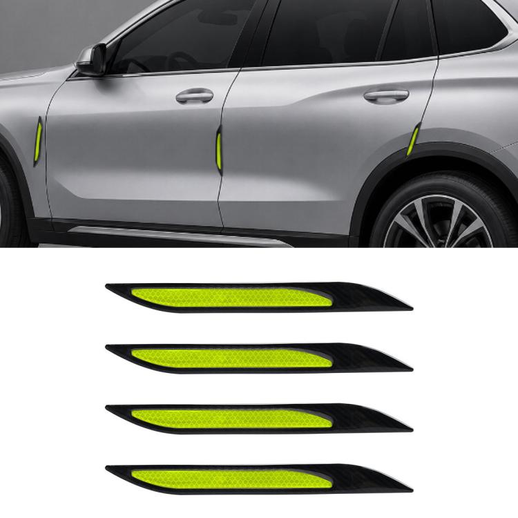 Reflective car fender vent stickers with black trim and neon green/yellow reflective strips