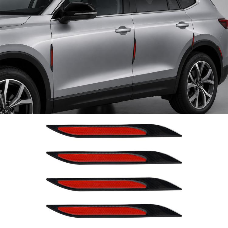 Reflective car fender vent stickers with black trim and red reflective center, 4 pcs