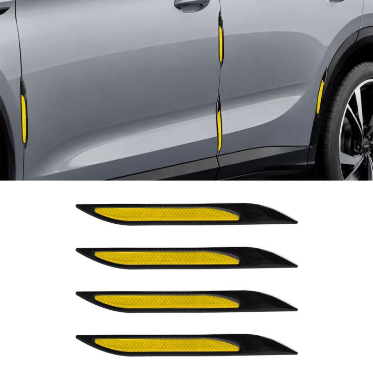 Reflective car fender vent stickers with black trim and yellow reflective strips, 4 pcs