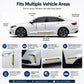 Reflective protection strip set infographic showing placement areas on car body panels