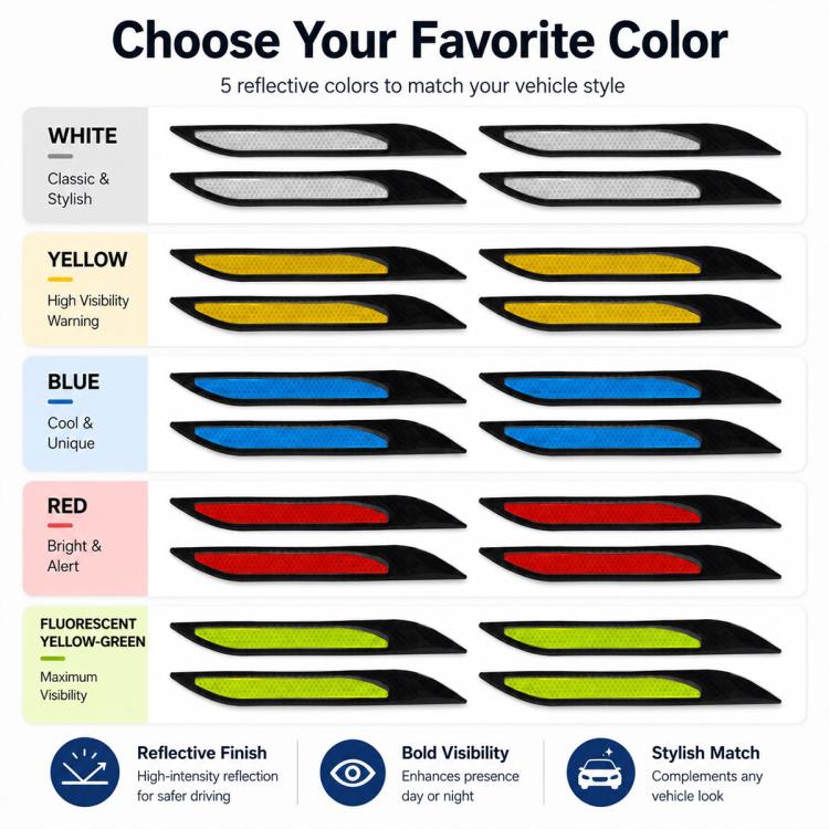 Reflective fender vent sticker set, 4 anti-collision strips in multiple colors