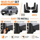 4-piece black mud flap set with mounting screws, curved fender guards