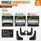 Black mud flap set with vehicle compatibility layout, 4-piece