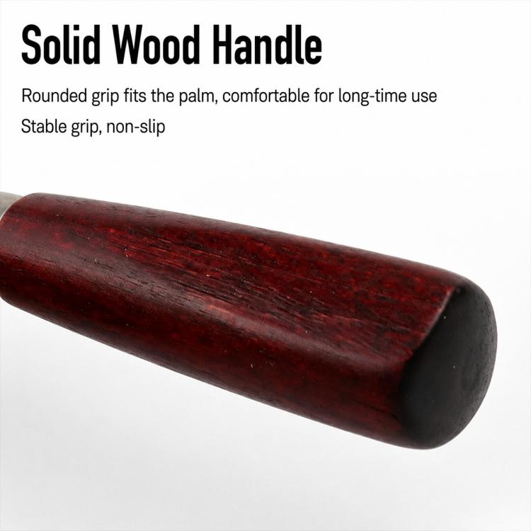Solid dark wood handle for leather skiving knife with metal ferrule