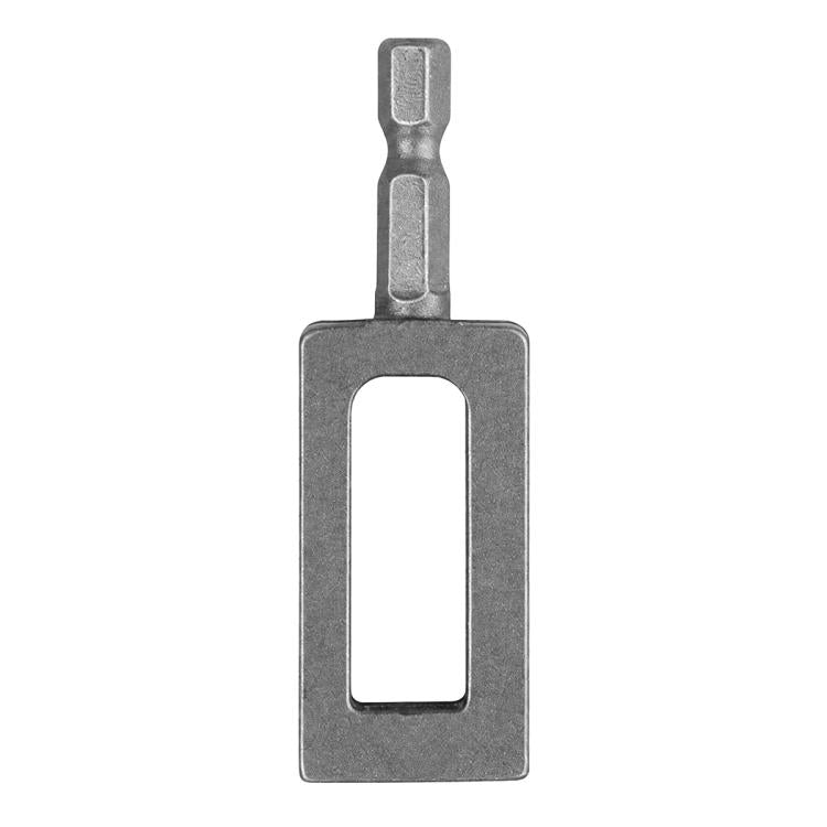 Hex shank wire twisting tool, dark steel finish, flat rectangular loop head
