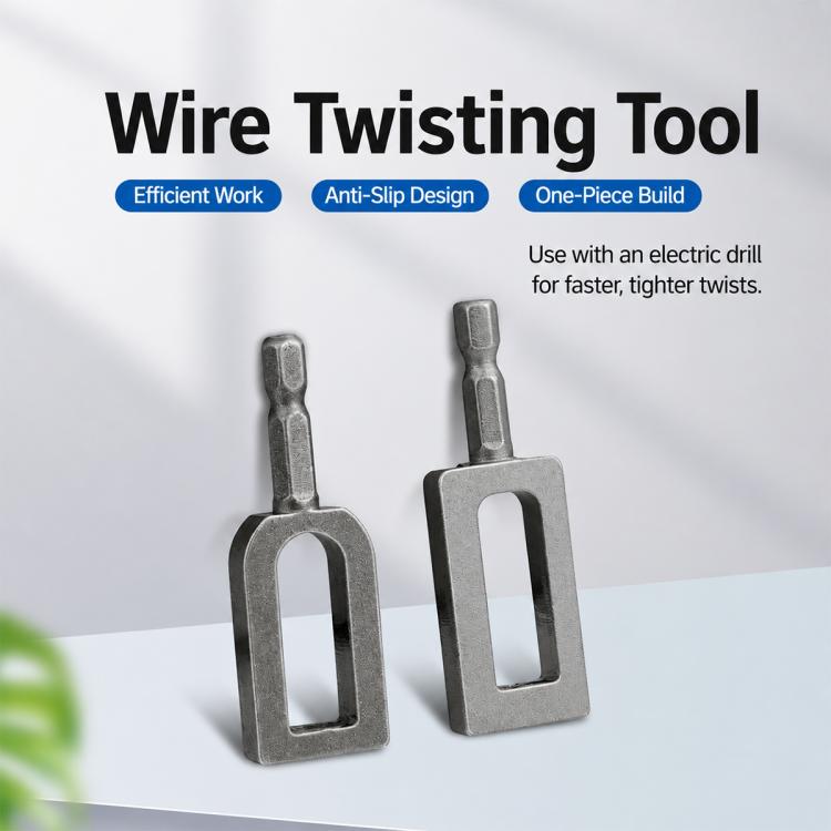 Pair of dark steel wire twisting tools with hex shanks and loop heads