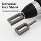 Hex shank wire twisting tools attached to drill, dark steel loop heads