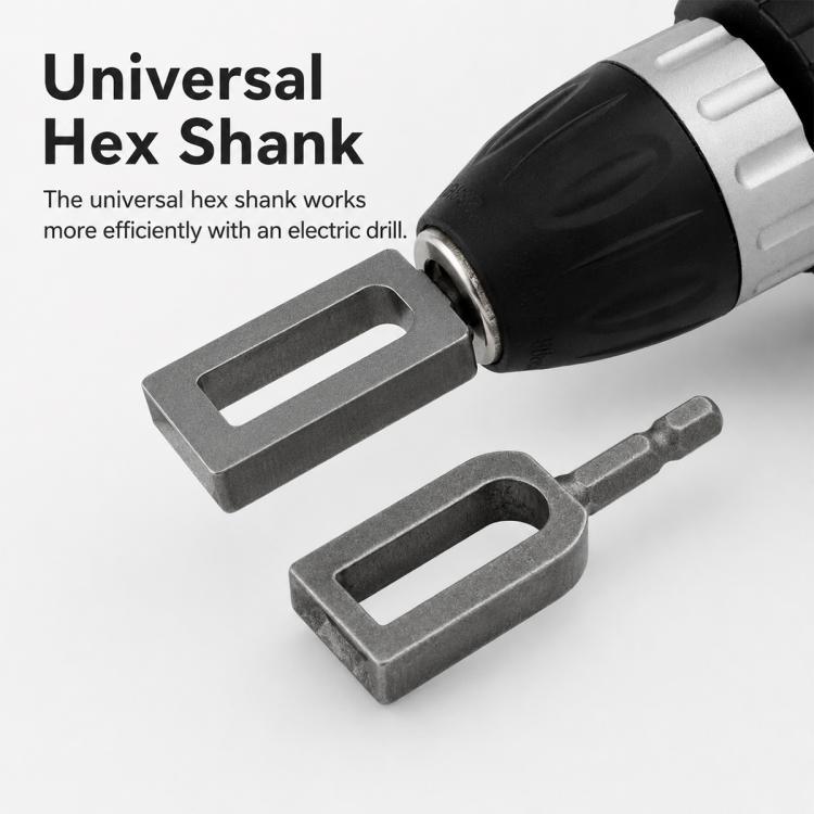 Hex shank wire twisting tools attached to drill, dark steel loop heads