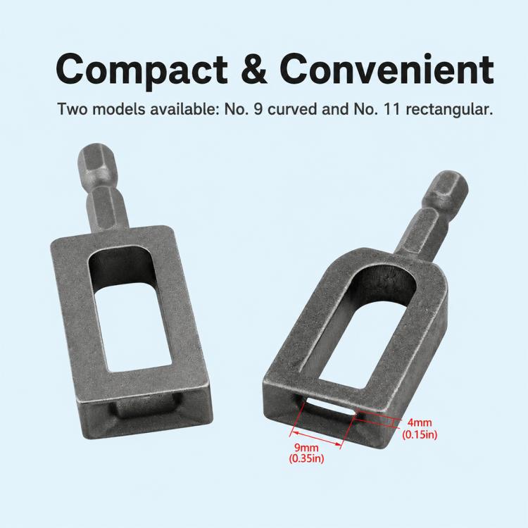 Curved and rectangular dark steel wire twisting tools with hex shanks