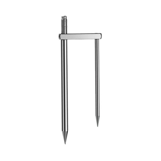 Umbrella ground stake with 2-prong metal pegs and threaded screw interface